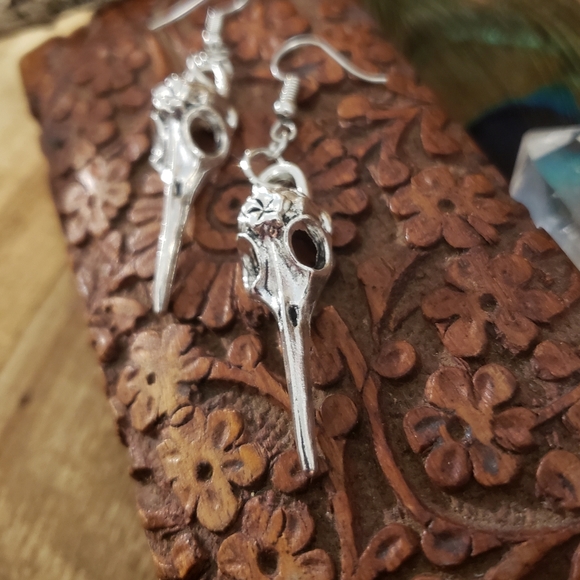 Pagan Raven Skull Necklace & Earrings Jewelry Set Horror Witchy Viking Jewelry - Picture 6 of 16